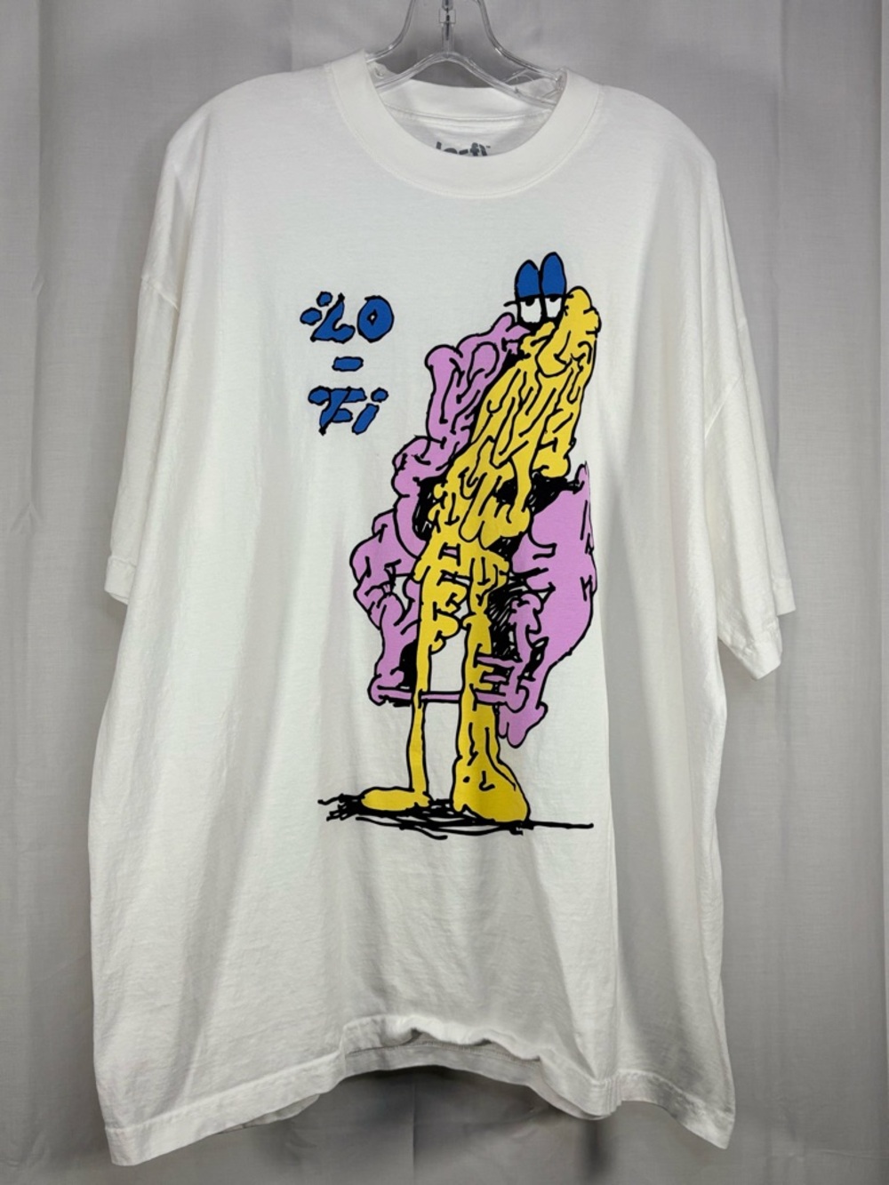 EUC LO-FI Men's Graphic Crewneck T-Shirt - White with Pink & Yellow  Size XL